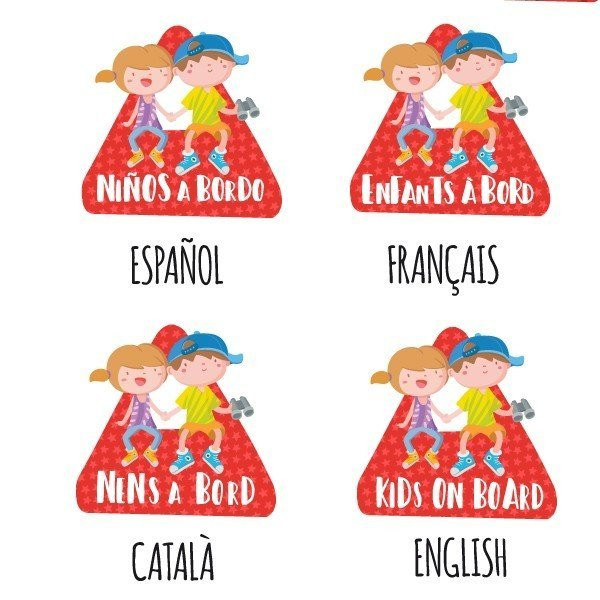 Baby on board triangle for car - Children and dog on board - Sticker for car