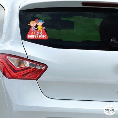 Baby on board triangle for car - Children and dog on board - Sticker for car