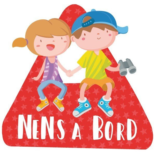 Baby on board triangle for car - Children and dog on board - Sticker for car