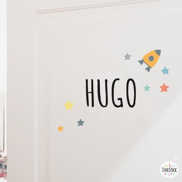 Prénom avec petites fusées - Sticker personnalisable à décorer