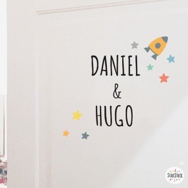 Name with small rockets - Customizable vinyl - Name for doors