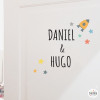 Nom amb petits coets - Vinil personalitzable - Nom per a portes