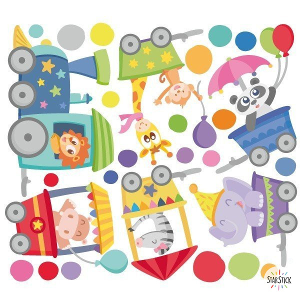 Tren amb animals i confeti - Vinils infantils