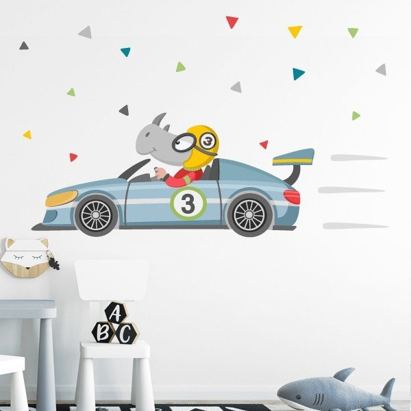 Children's vinyl - Racing car with rhinoceros