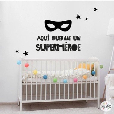 Aquí duerme un superhéroe - Vinilos infantiles de pared personalizables
