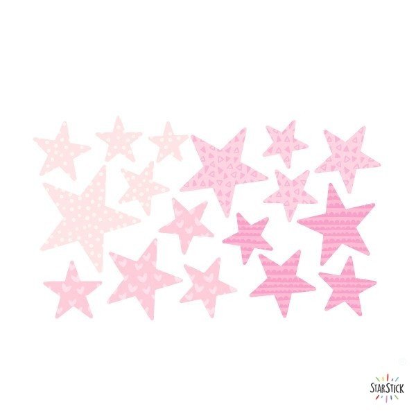 Pack Extra - Etoiles Rose Bébé Mini Packs Extrapack avec 17 étoiles Taille des étoiles : Entre 3 et 8 cm de large chacune Taille de la feuille: 30x15cm vinilos infantiles y bebé Starstick