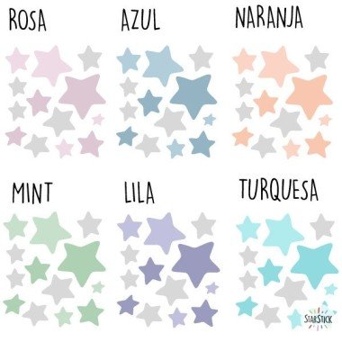 Extra Pack - Estrellas osito o bebé en la luna Gris Mini Packs Extrapack de 13 estrellas de entre 4 y 8 cm de ancho.
Tamaño de la lámina: 25x25 cm
 vinilos infantiles y bebé Starstick