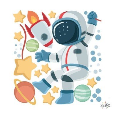 Children's space stickers - Astronaut, space mission - Decorative stickers for boys and girls Boy wall decals Approximate measurements of the mounted children's vinyl (width x height)
Basic: 75x45cm
Small: 125x70cm
Medium: 160X75cm
Large: 210x140cm
Giant: 300X175cm

ADD A NAME TO THE VINYL FROM €9.99
 vinilos infantiles y bebé Starstick