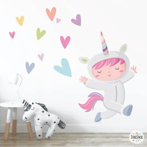 Vinil infantil de paret - Nena disfressada d'unicorn