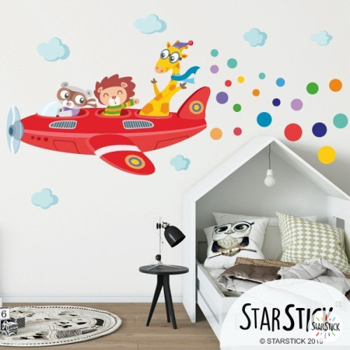 Vinilo infantil bebé y niños - Avión con animales