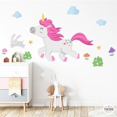 Sticker mural enfant fille – La marche de la licorne - stickers muraux décoratifs fille