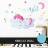 Stickers for girls unicorn in the cloud. Children's vinyl girl unicorn with moon and stars