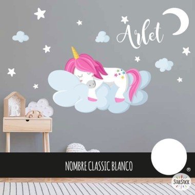 Vinil infantil nena – Unicorn dormint als núvols - vinils decoratius per a nenes