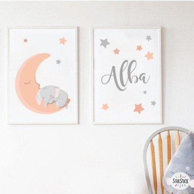 Pack de 2 láminas decorativas - Elefante en la luna