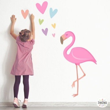 Flamenco rosa con corazones – Vinilo decorativo infantil