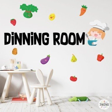 Salle à manger avec cuisinier - Stickers pour décorer les cantines scolaires