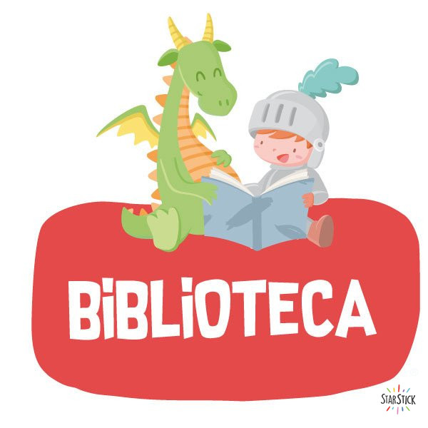 Drac i cavaller llegint - Cartell de senyalització. vinil infantil