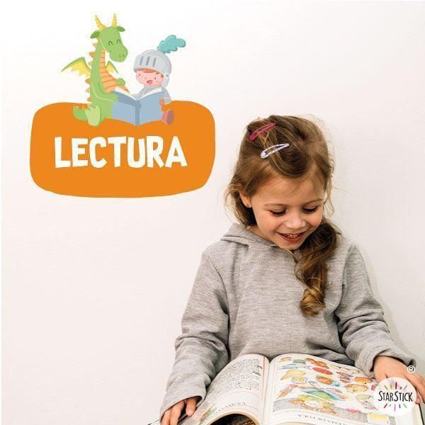 Drac i cavaller llegint - Cartell de senyalització. vinil infantil