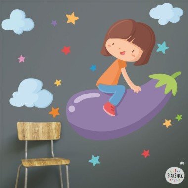 Girl with eggplant - Wall stickers for colleges and schools
