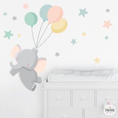 Baby wall sticker Elephant with balloons. Baby and children's vinyls