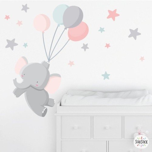 Vinils infantils - El petit elefant amb globus - Rosa