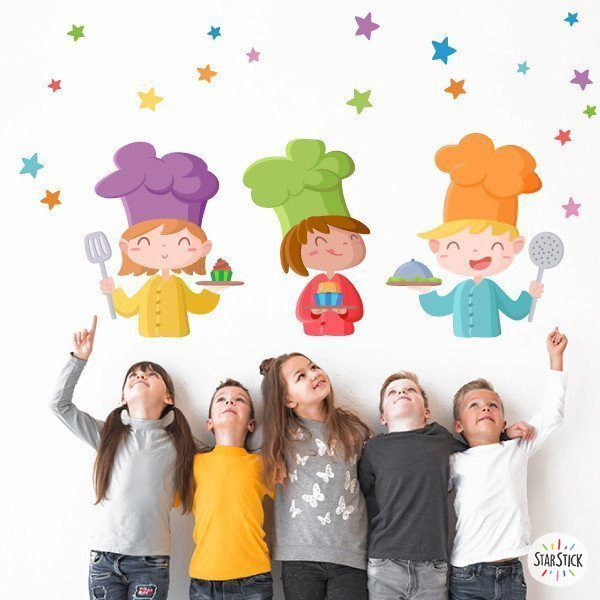 Decoración comedor escolar - Los tres cocineros - Vinilo decorativo para comedores escolares