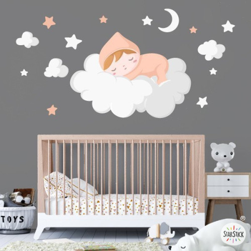 Bebe Dort Sur Le Nuage Blanc Stickers Bebe
