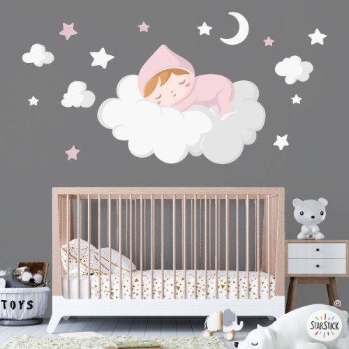 Bebé durmiendo en la nube blanca - Vinilos para bebé