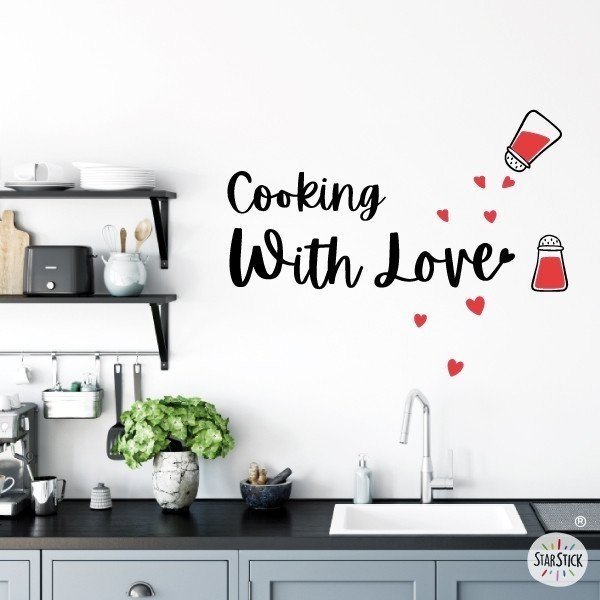 Cuisiner avec amour - Stickers décoratif pour les cuisines