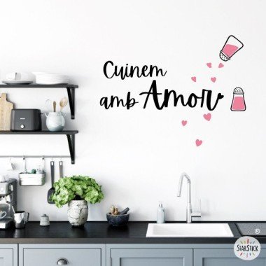Cooking with love - Decorative vinyl for kitchens Home Wall decals If you cook with love, it shows. Decorative vinyl for kitchens full of affection and love. Decorative stickers with different colors, sizes and languages to choose from. Design vinyl designed for you. Mounted vinyl measurements (width x height) Basic : 52x40cm Small: 75x60cm Medium: 110x85cm Large: 160x125cm Giant: 210x180cm vinilos infantiles y bebé Starstick