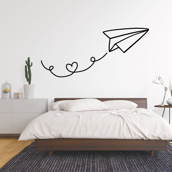 Vinilo adhesivo de pared avión de papel con corazón | decoración infantil y juvenil