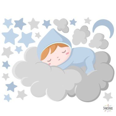 Bebé durmiendo en la nube gris - Vinilos para bebé Vinilos infantiles Bebé Decora la habitación del bebé con éste dulce vinilo de pared. El vinilo incluye un bebé durmiendo en la nube, nubes pequeñas, una luna y estrellas. Vinilos infantiles llenos de ternura, fáciles de instalar y con diseños maravillosos.

Medidas aproximadas del vinilo infantil montado (ancho x alto)Básico: 70x45 cmPequeño: 100x55 cmMediano: 150x70 cmGrande: 200x100 cmGigante:250x150 cm
AÑADE UN NOMBRE AL VINILO DESDE 9,99€ vinilos infantiles y bebé Starstick