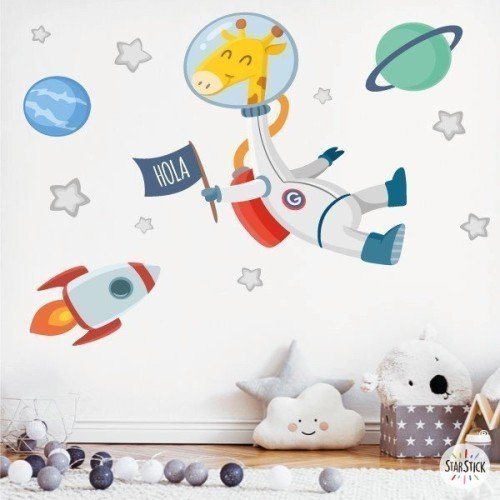 Sticker mural pour enfants - Girafe astronaute - Déco enfant originale