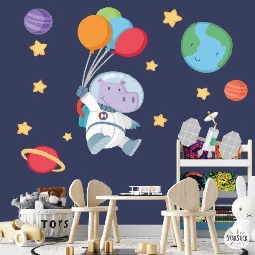Hipopòtam astronauta amb globus - Vinils infantils decoratius