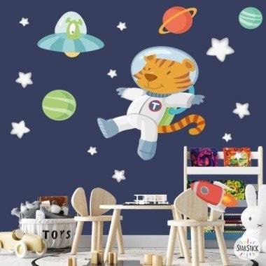 Tigre astronauta i alien - Vinils infantils decoratius