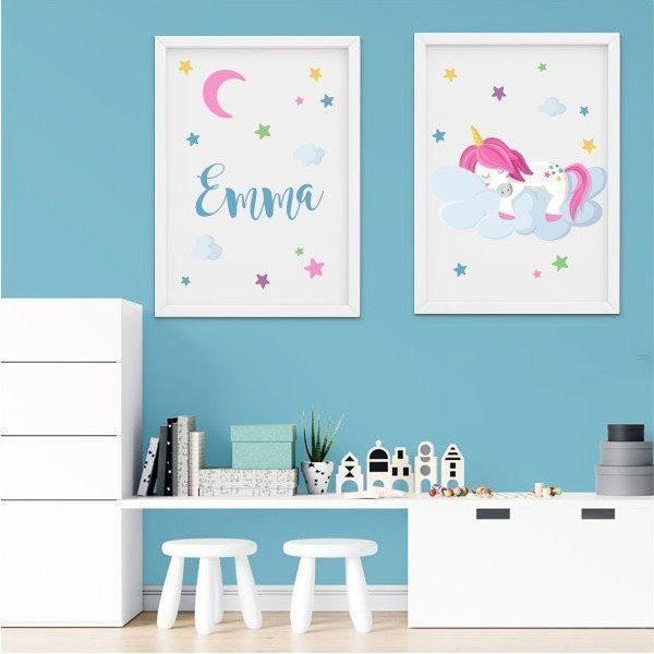 Quadres decoratius per a nenes - Unicorn somiant entre els núvols
