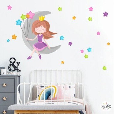 Princesse sur la lune - Stickers muraux enfant fille - Chambres de princesse