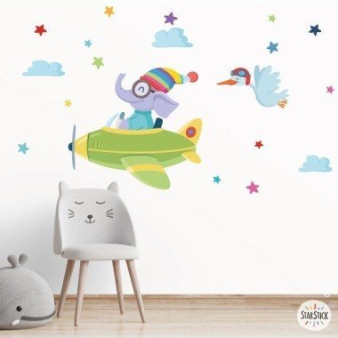 Children's wall stickers Airplane with elephant - Children's wall stickers for boys and girls