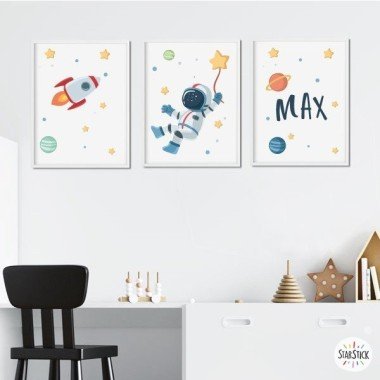 Pack of 3 children's prints - Astronaut, space mission