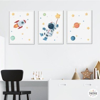 Pack de 3 affiches pour enfants - Astronaute, mission spatiale