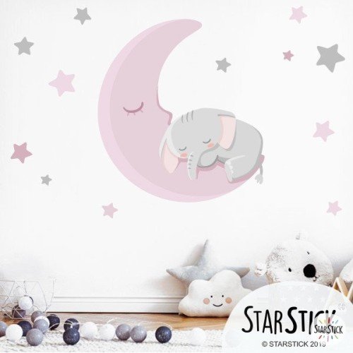 Sticker Decoratif Pour Bebe Elephant Sur La Lune