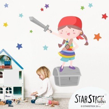 Stickers muraux pour filles - Super girl pirate - Décoration chambres d'enfants