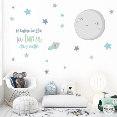 Baby wall decals - I love you to the moon and back - mint. Moon green baby boy sticker