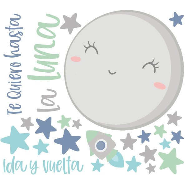 Vinilos para bebé - Te quiero hasta la luna y volver - mint. Vinilo bebé niño verde luna