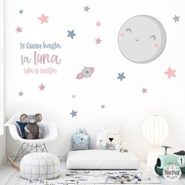 Baby wall decals - I love you to the moon and back - pink. Moon Baby Girl Pink Sticker