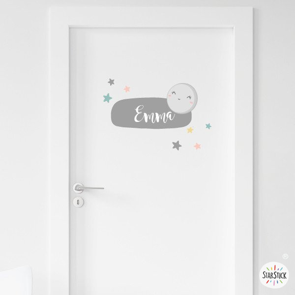 Te quiero hasta la luna y volver - Vinilo personalizado con nombre. Ideal para puertas