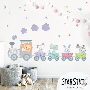 Children's wall sticker baby - Children's train with animals