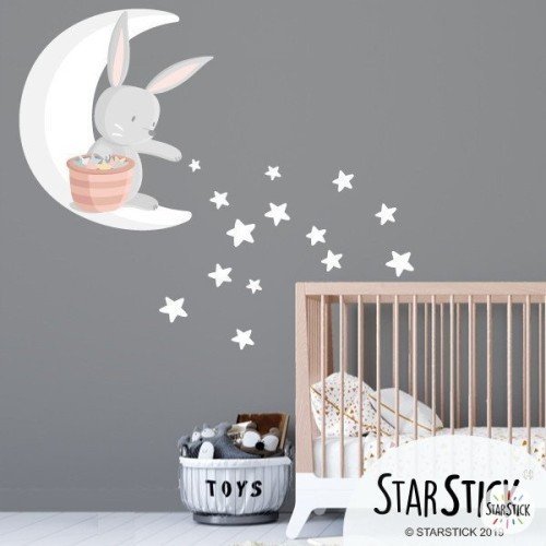 Conejito en la luna repartiendo estrellas - Vinilo para bebé