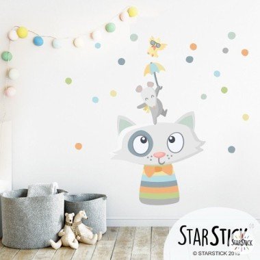 Original children's wall stickers - Cheerful animals with confetti