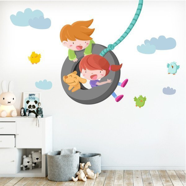 Children's decorative vinyl - Boy and girl on the swing